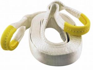 Durable and heavy-duty Tow Strap White Nylon for towing cars, boats, and equipment.