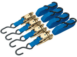 Durable ratchet tie-down straps 25mm x 4.5m, 4-piece set for securing cargo during transport.