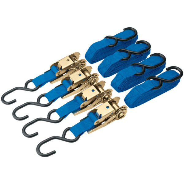 Durable ratchet tie-down straps 25mm x 4.5m, 4-piece set for securing cargo during transport.